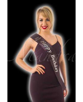 Black Diamante Happy Birthday Sash