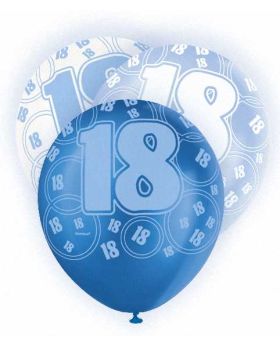 Blue Glitz 18 All Over Print Party Balloons 6pk