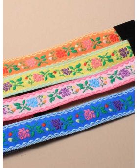 Tapestry Embroidered Floral Pattern Browband on Stretch Black Elastic