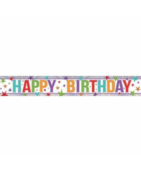 Multi Colour Happy Birthday Holographic Foil Banner