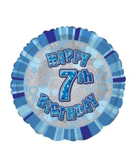 Blue Age 7 Prismatic Foil Balloon 18''