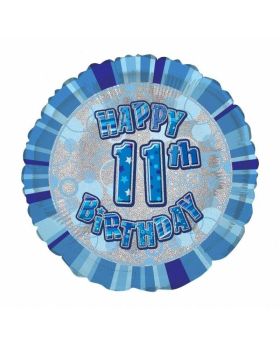 Blue Age 11 Prismatic Foil Balloon 18''