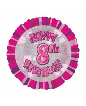 Pink Age 8 Prismatic Foil Balloon 18''
