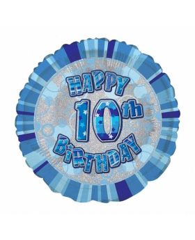 Blue Age 10 Prismatic Foil Balloon 18''