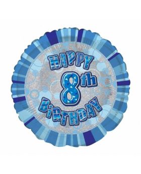 Blue Age 8 Prismatic Foil Balloon 18''