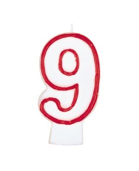 Number 9 Red & White Birthday Cake Candle