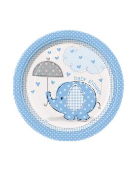 8 Umbrellaphants Blue Baby Shower Dessert Plates
