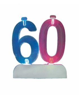 Colour Changing Flashing Candle Holder, Number 60, with 4 Candles