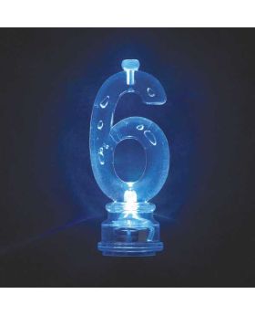 Colour Changing Flashing Candle Holder, Number 6, with 4 Candles