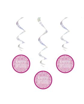 Pink Glitz Happy Birthday Swirls