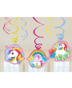 6 Mythical Unicorn Swirl Decorations