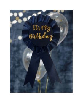 It's My Birthday Navy and Gold Rosette