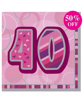 Pink Glitz Age 40 Luncheon Napkins, pk16