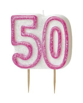 Pink Glitz 50 Party Candle