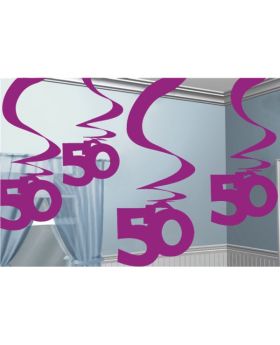 50th Birthday Pink Hanging Swirl Decoration