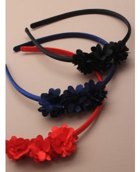  Narrow Satin Aliceband with Fabric Ruffle Flowers