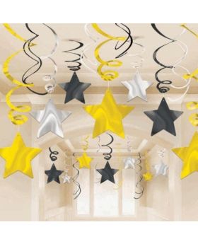 Black, Silver & Gold Party Pack Shooting Stars, pk30