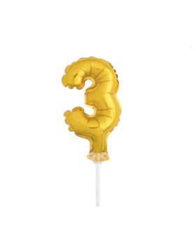 Gold Foil Number 3 Balloon Cake Topper