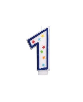 Blue Star Birthday Numeral Candle 1