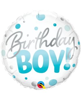 Birthday Boy Blue Dots Foil Balloon 18"