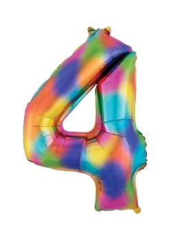 Rainbow Number 4 SuperShape Foil Balloon 26" x 35"