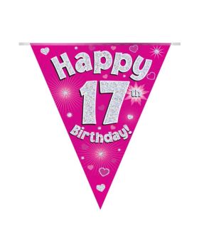 Pink 17th Birthday Bunting 3.9m