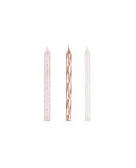 Rose Gold Glitter Spiral Birthday Candles, pk24