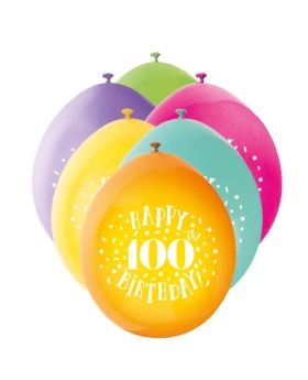 10 assorted 100th birthday latex balloons - 9"
