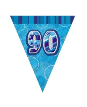 Blue Glitz Age 90 Party Flag Bunting 2.8m