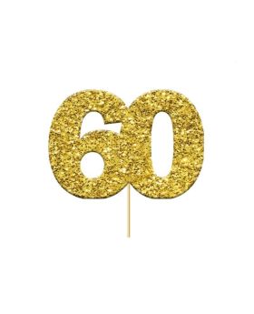 Glitter Gold 60 Numeral Cupcake Toppers, pk12