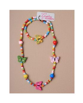 Seed Beaded Butterfly Necklace & Bracelet