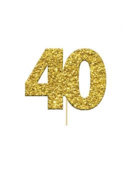 Glitter Gold 40 Numeral Cupcake Toppers, pk12