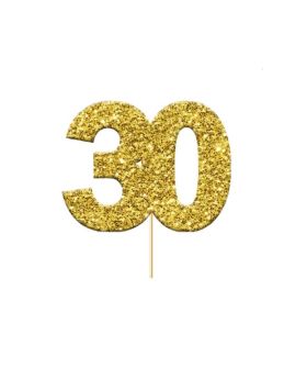 Glitter Gold 30 Numeral Cupcake Toppers, pk12
