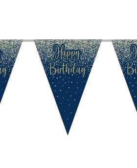 Happy Birthday Navy and Gold Flag Banner