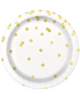 White & Gold Confetti Dots Plates 23cm, pk8