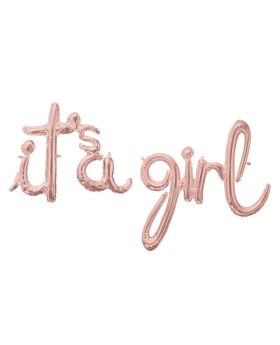 "It's A Girl" Rose Gold Script Phrase Foil Balloon