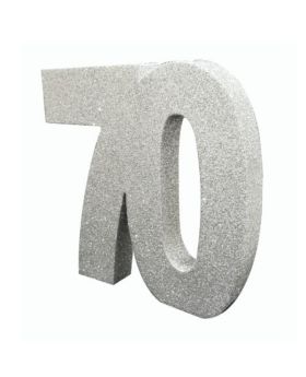 Number 70 Silver Glitter Table Decoration