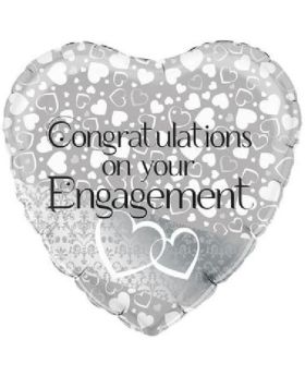 Silver Hearts Engagement Foil Balloon 18"