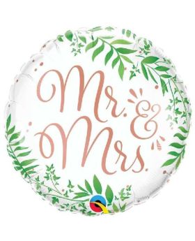 Mr & Mrs Elegant Greenery Foil Balloon 18"