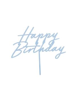 Misty Blue Happy Birthday Acrylic Cake Topper