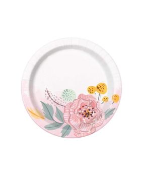 Painted Pink Floral Dessert Plates 17cm, pk8