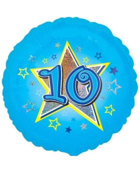 Blue Star 10 Standard Holographic Foil Balloon 18''