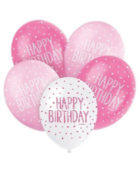 Pink Happy Birthday Latex Balloons 12", pk6