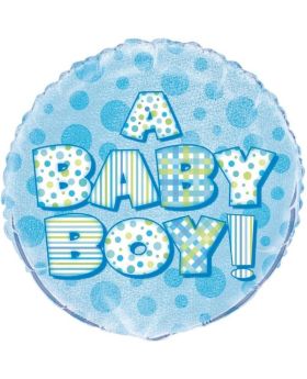 Blue Baby Boy Prismatic Foil Balloon 18"