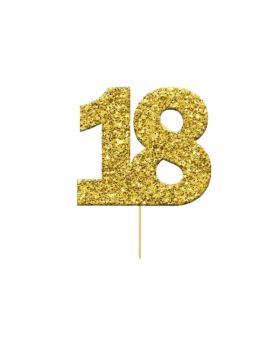 Glitter Gold 18 Numeral Cupcake Toppers, pk12