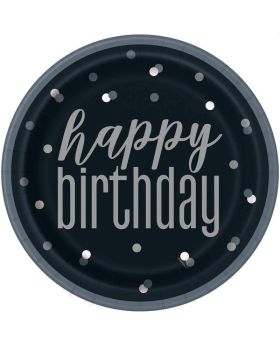 Glitz Black Happy Birthday Plates 23cm, pk8