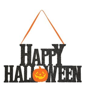 Happy Halloween Glitter Hanging Sign