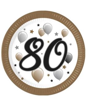 Milestone 80th Birthday Party Plates 23cm, pk20