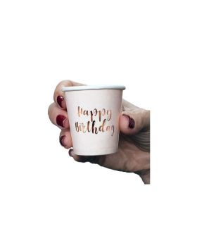 Rose Gold Happy Birthday Paper Shot Glasses, pk10
