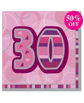 16 Pink Glitz Age 30 Luncheon Napkins